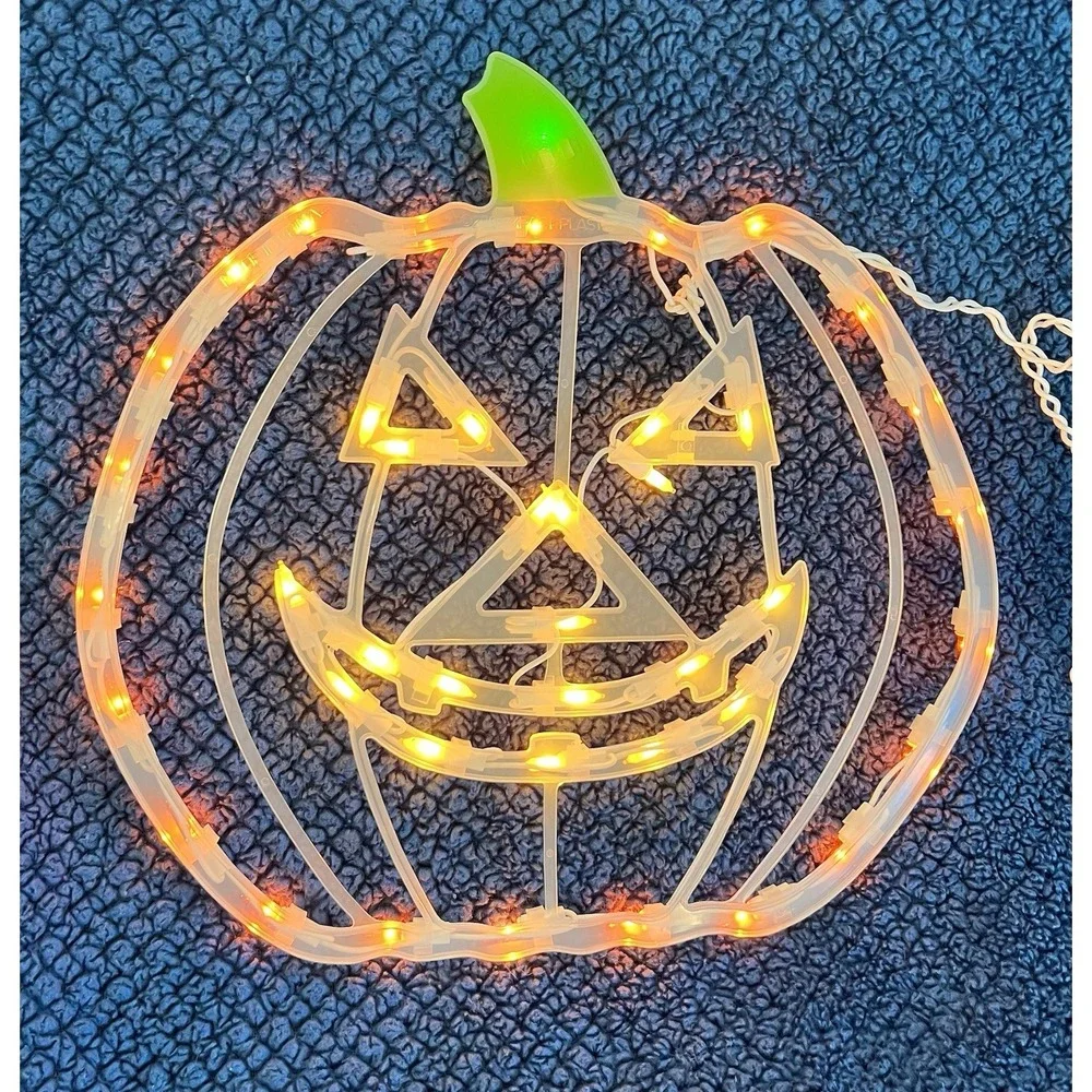 VTG Halloween Light Up Pumpkin Window Sculpture Jack-O-Lantern Door Wall Decor